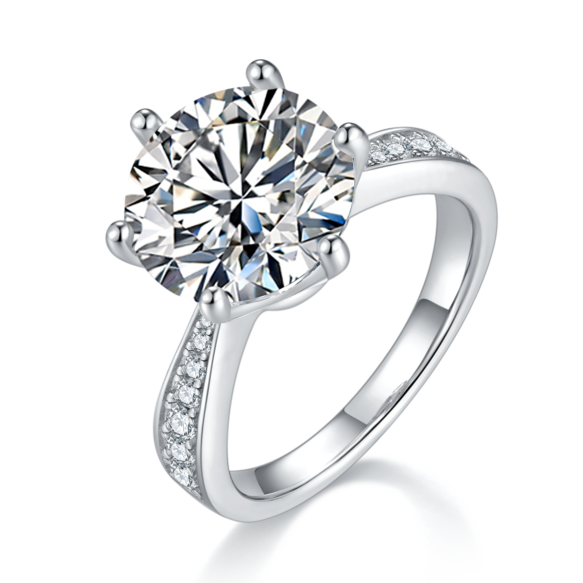 Micro Inlaid Dynamic S925 Silver Plated Platinum Moissanite Diamond Women's Ring 5.0 Carat D-Class